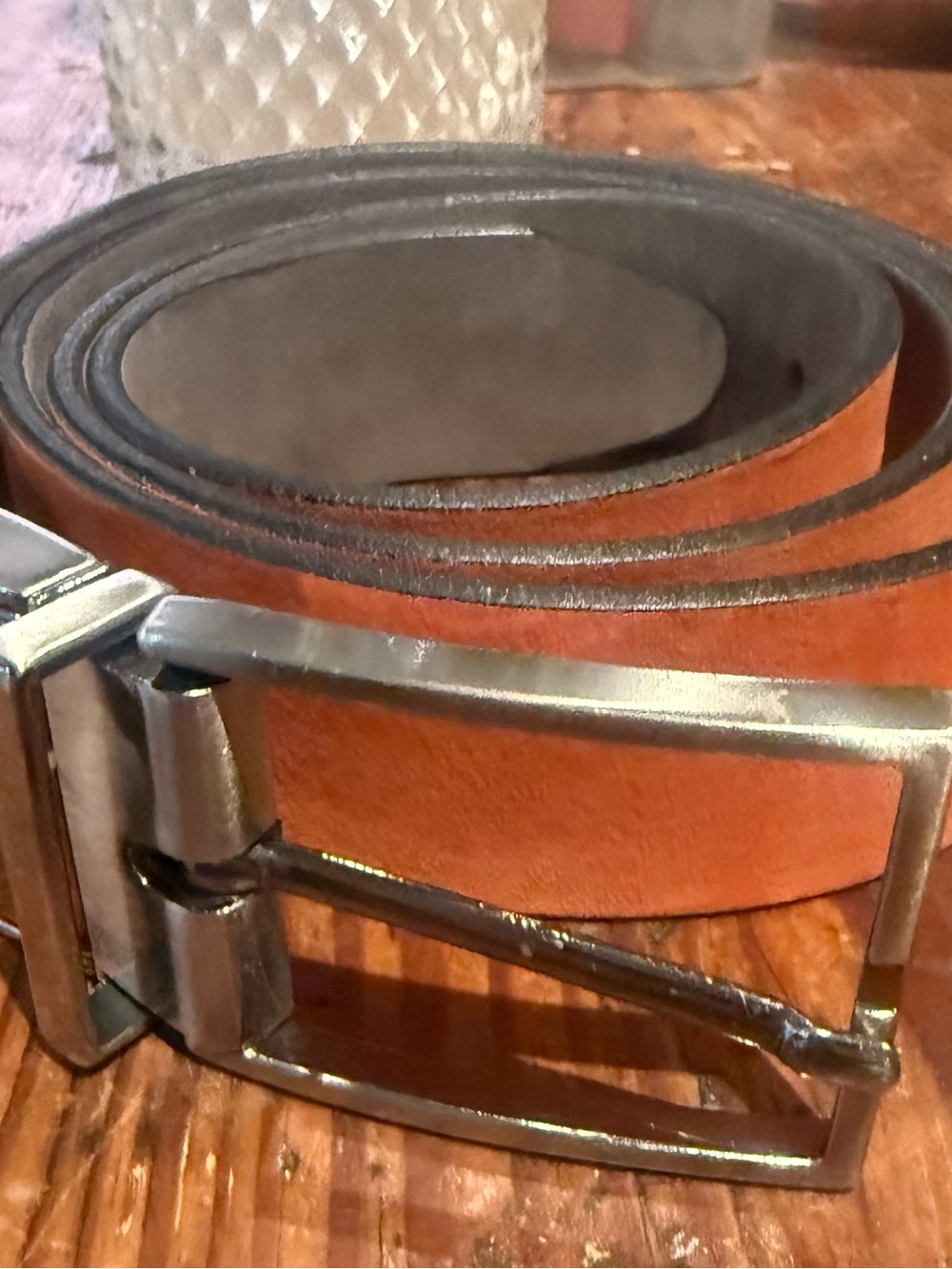 Men's suede double sided Leather Belt with Silver Buckle.  Two way belt size 36”